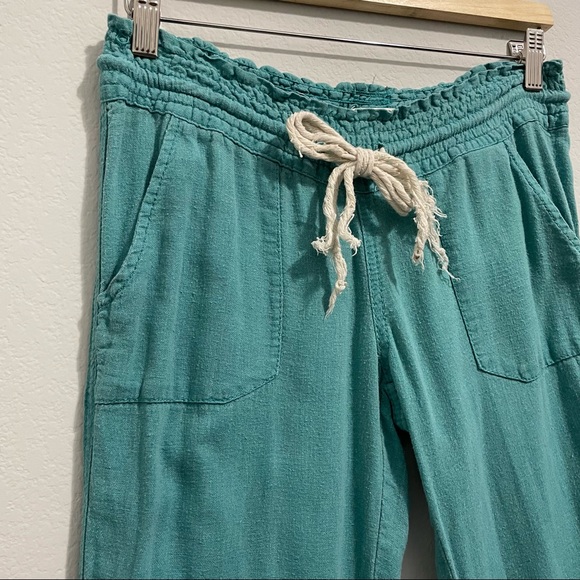 Roxy Linen Pants Teal Blue Green Wide Leg Oceanside Flare Pant Womens XS - Picture 9 of 9